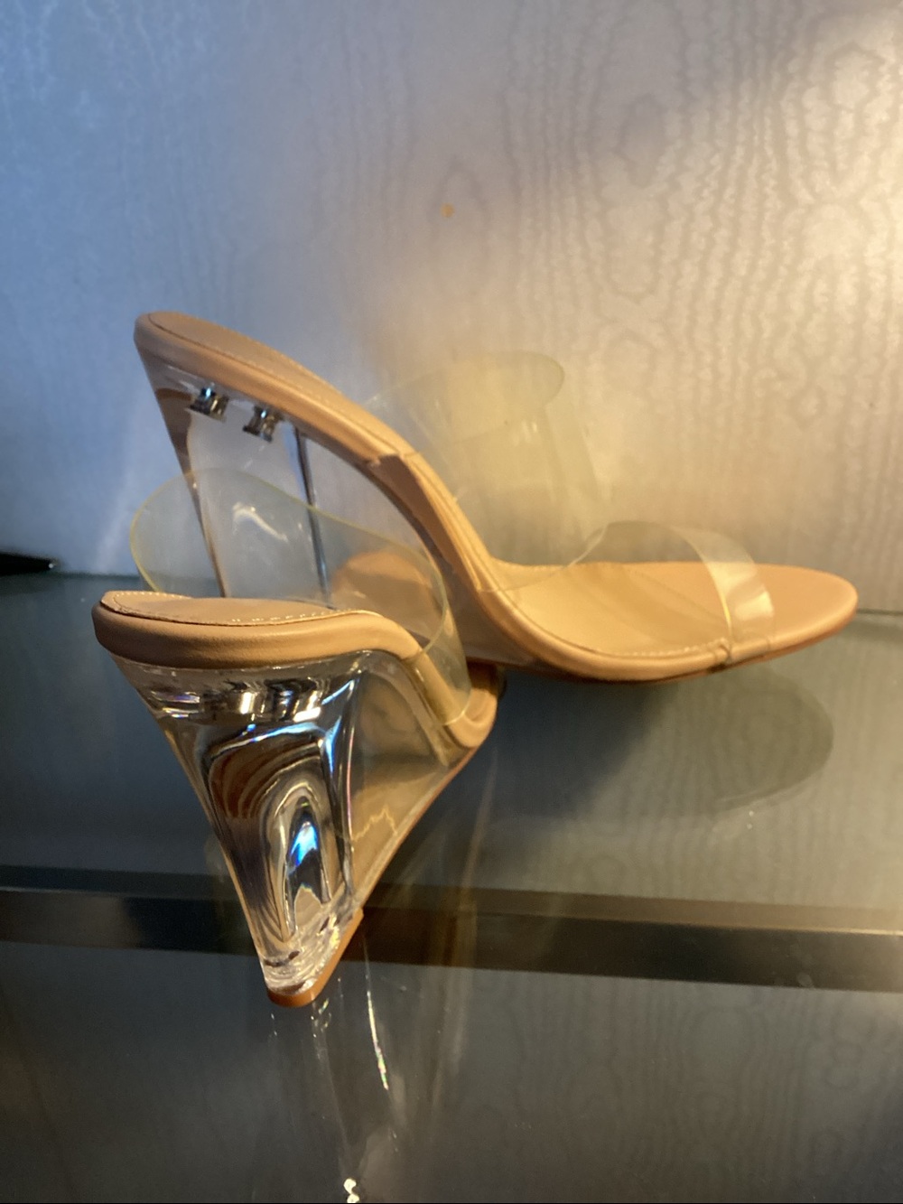 Shoe Dazzle Nude Clear-Strap Slide Heels SZ 9, $25. - Picture 3 of 8